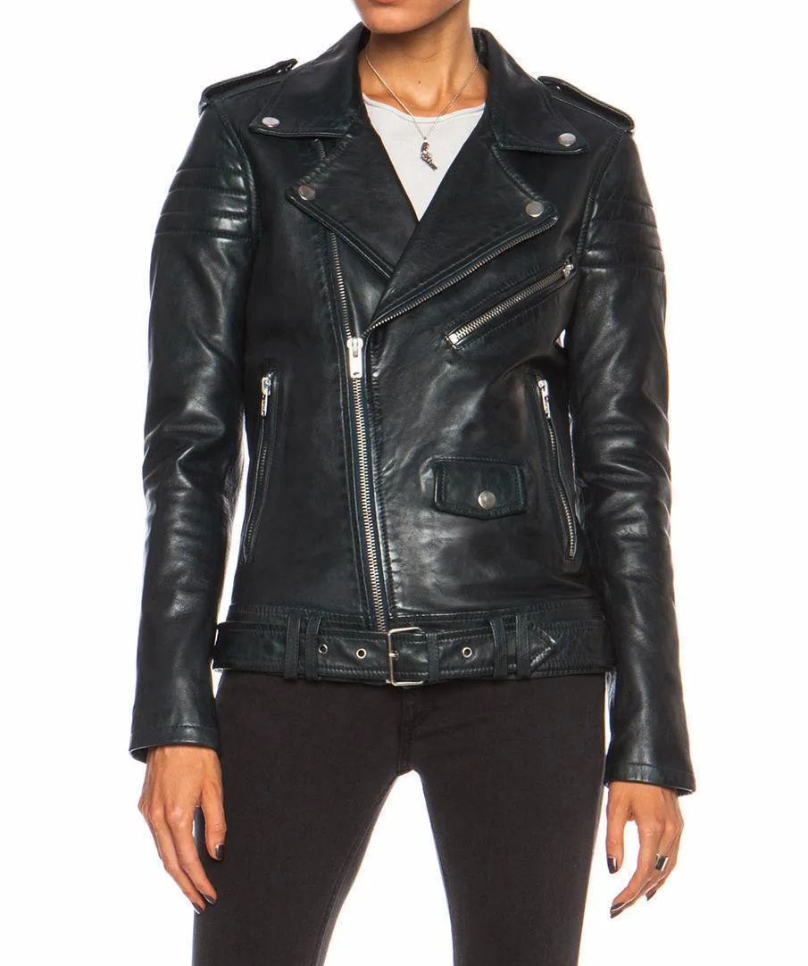 Women Leather Jacket Black Slim Fit Biker Motorcycle lambskin Size S M L XL XXL