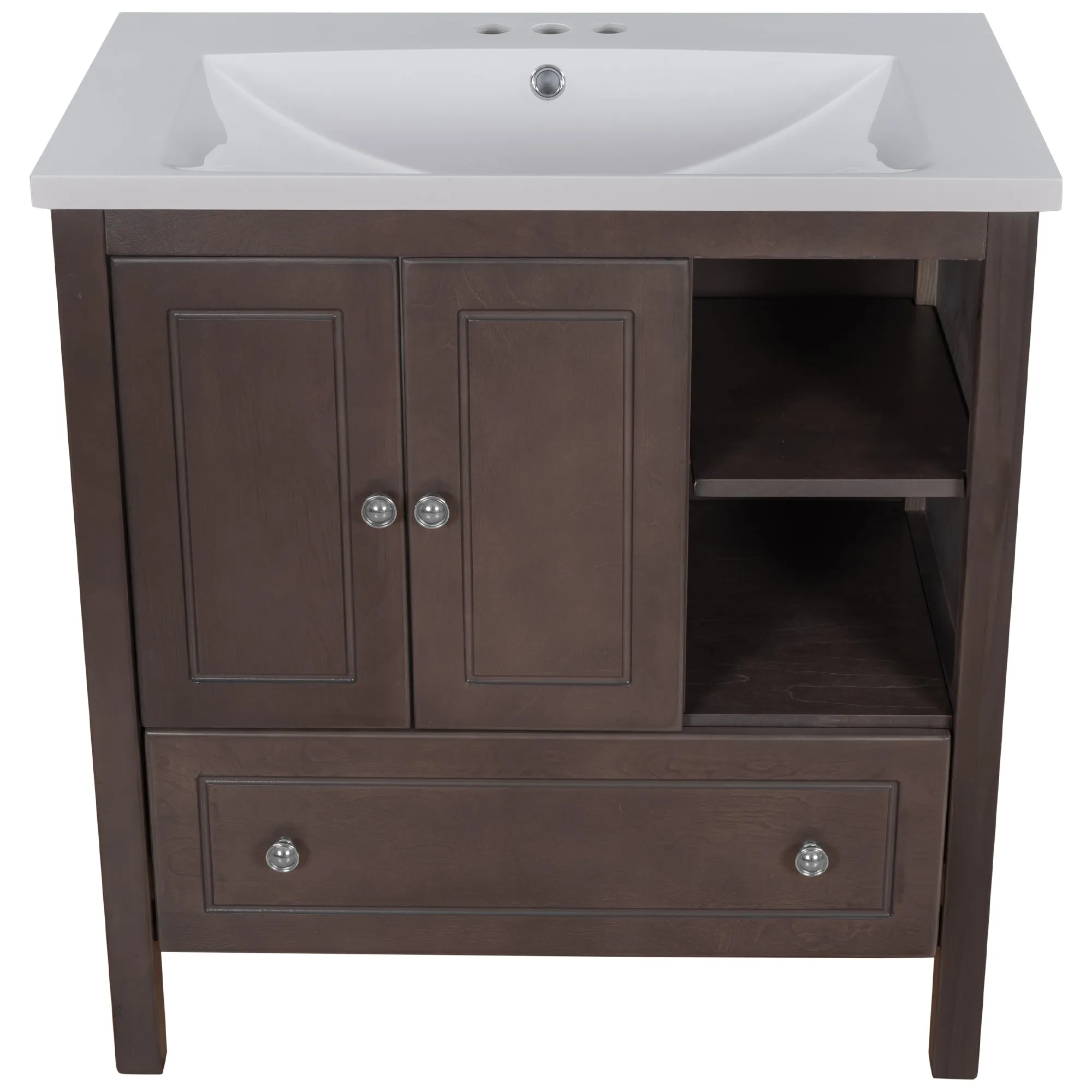 Wooden Bathroom Vanity with Ceramic Sink - Brown