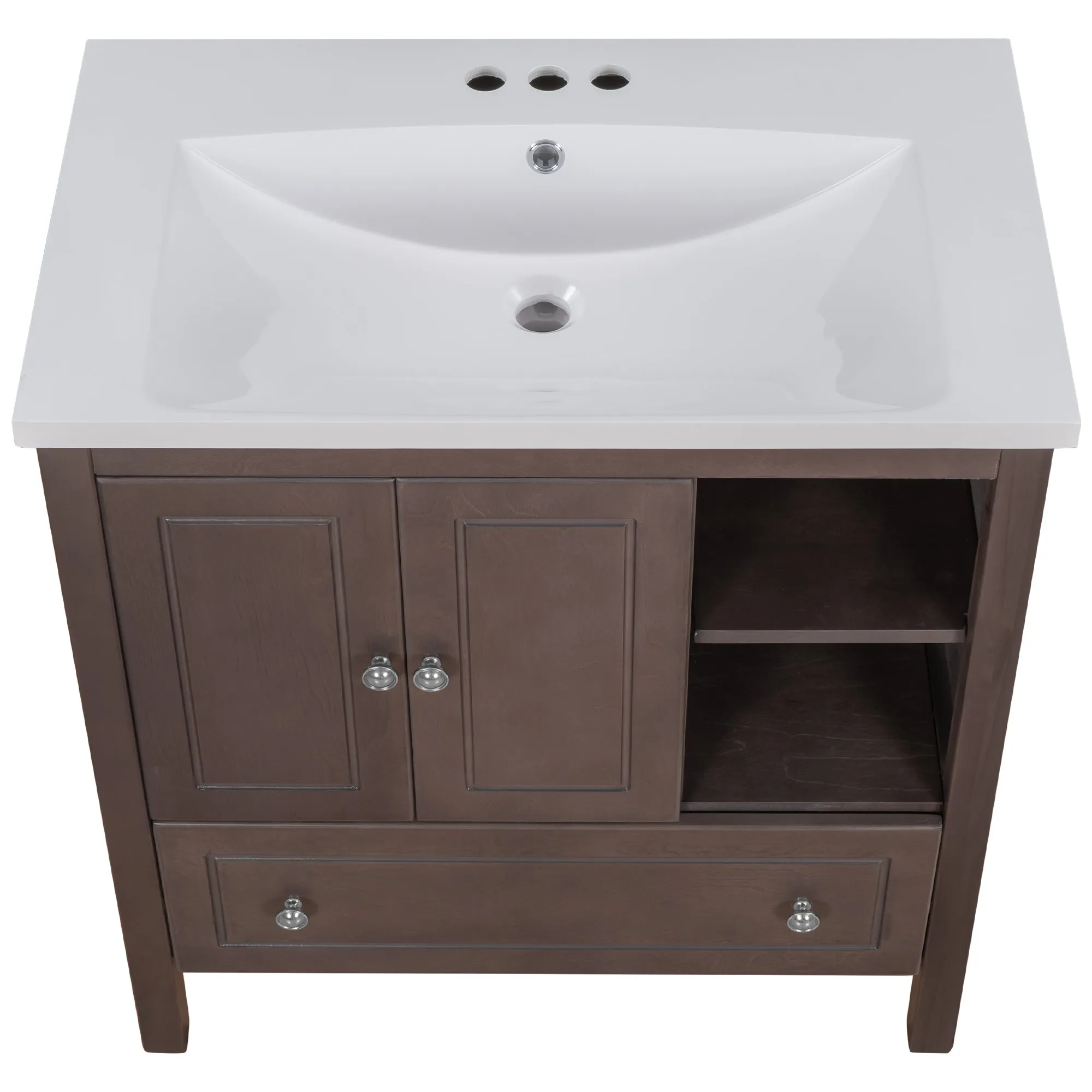 Wooden Bathroom Vanity with Ceramic Sink - Brown