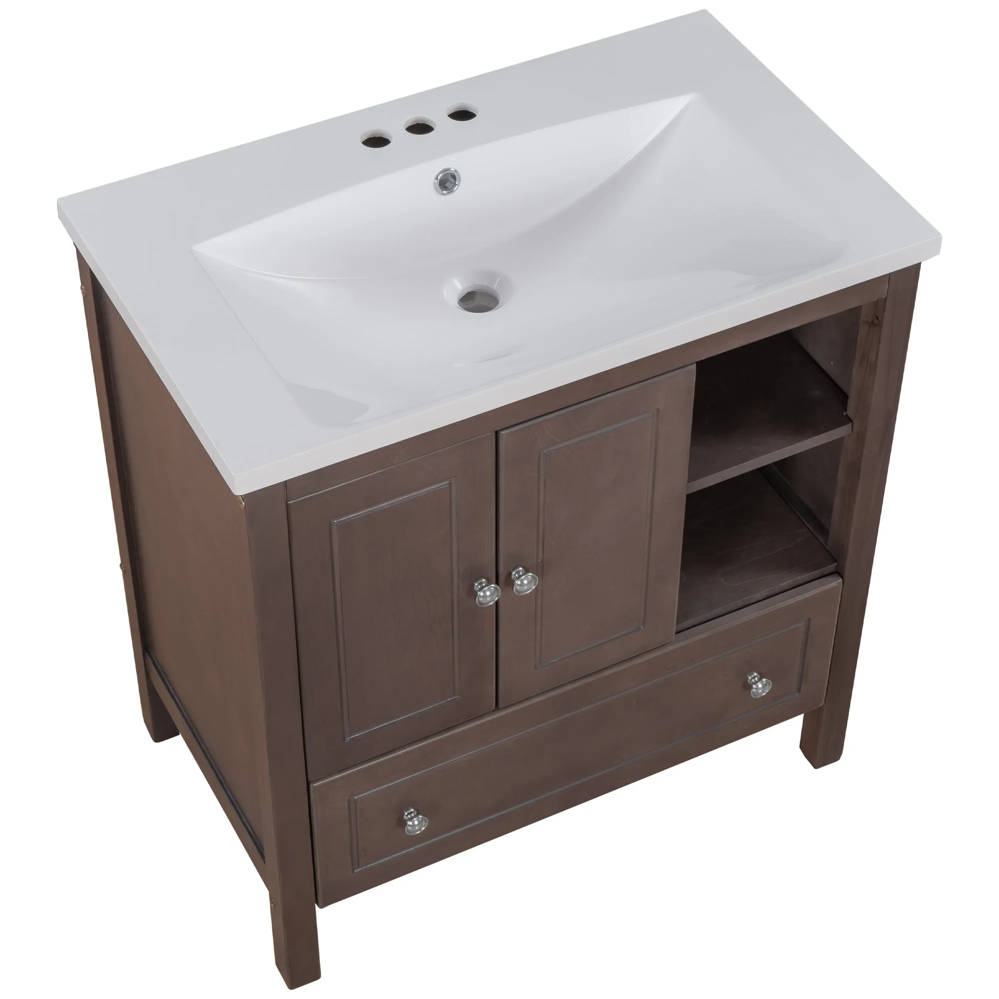 Wooden Bathroom Vanity with Ceramic Sink - Brown