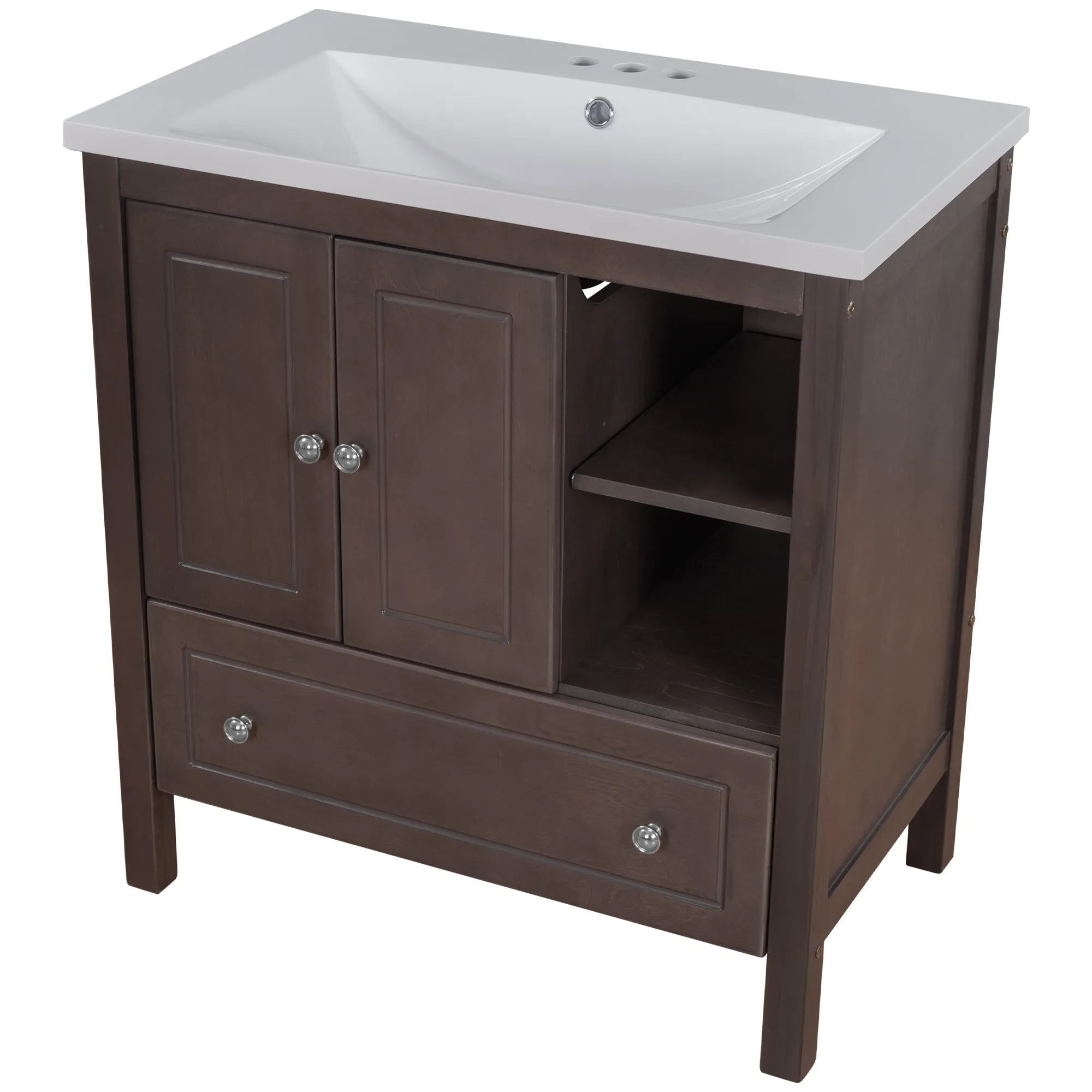 Wooden Bathroom Vanity with Ceramic Sink - Brown