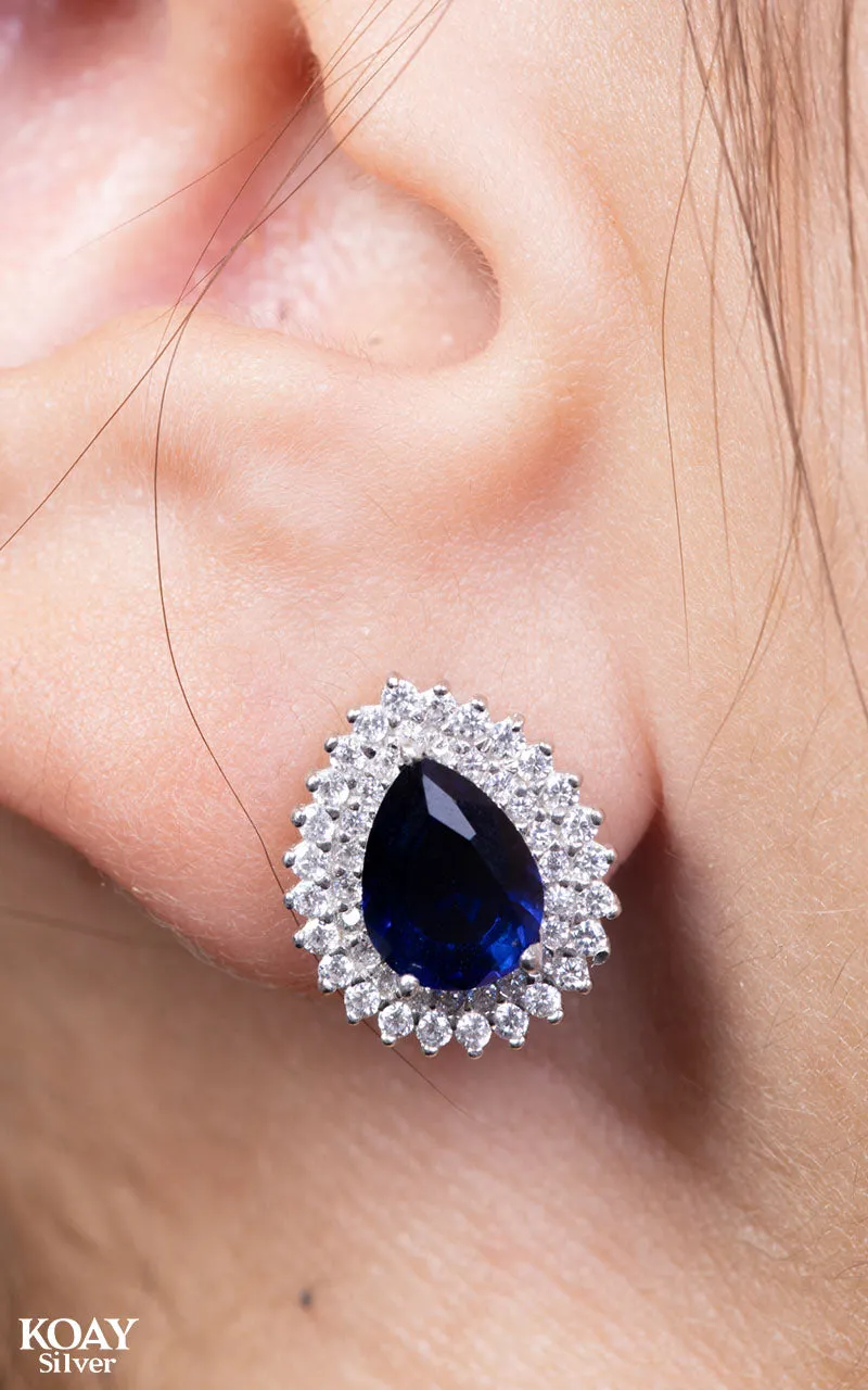 Zircon Oval Blue (03) Earring